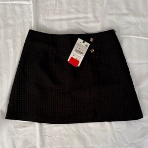 Zara Black Textured Mini Skirt with Gold Buttons